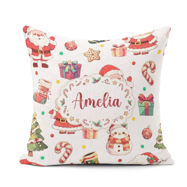 Custom Name Cute Santa Claus Mrs Snowman Confetti Seamless Name Square Filled Cushion Throw Pillow Sofa Bed Home Decor Zip Washable UK Made