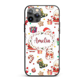 Cute Santa Claus Mrs Snowman Confetti Seamless Custom Name Protective Phone Case Mobile Cover Durable Everyday Smartphone Shock Resistant