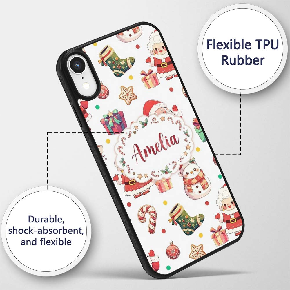 Cute Santa Claus Mrs Snowman Confetti Seamless Custom Name Protective Phone Case Mobile Cover Durable Everyday Smartphone Shock Resistant