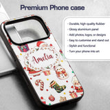 Cute Santa Claus Mrs Snowman Confetti Seamless Custom Name Protective Phone Case Mobile Cover Durable Everyday Smartphone Shock Resistant