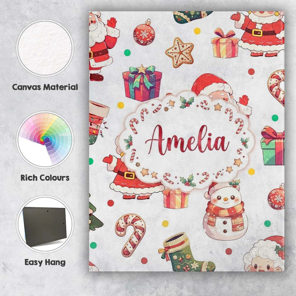 Personalised Name Cute Santa Claus Mrs Custom  Modern Room Accent Elegant Feature Canvas Wall Art Print Decor Picture Ready to Hang