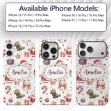 Cute Santa Claus Mrs Snowman Confetti Seamless Custom Name Protective Phone Case Mobile Cover Durable Everyday Smartphone Shock Resistant