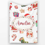 Cute Santa Claus Mrs Snowman Festive Seamless Pattern Name Unique  Personalised Custom Name Super Soft Fleece Blanket Bed Sofa Throw