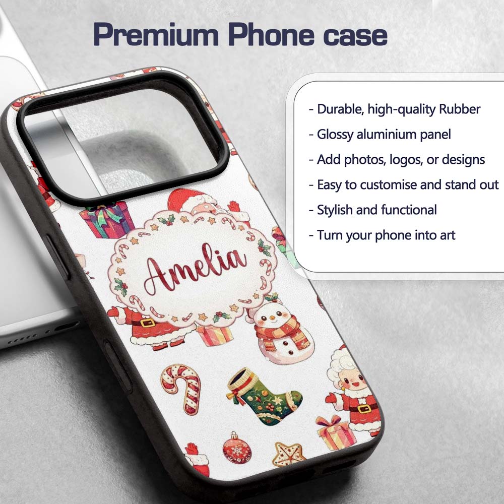 Cute Santa Claus Mrs Snowman Festive Seamless Custom Name Protective Phone Case Mobile Cover Durable Everyday Smartphone Shock Resistant
