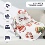 Cute Santa Claus Mrs Snowman Festive Seamless Pattern Name Unique  Personalised Custom Name Super Soft Fleece Blanket Bed Sofa Throw