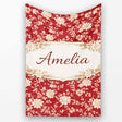 Classic Red and Cream Floral Seamless Pattern Stylish Everyday   Personalised Custom Name Super Soft Fleece Blanket Bed Sofa Throw