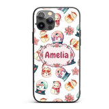 Cute Snowman Snow Globe Poinsettia Christmas Custom Name Protective Phone Case Mobile Cover Durable Everyday Smartphone Shock Resistant