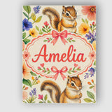 Personalised Name Watercolor Chipmunk Wildflower Botanical Seamless Custom Canvas Wall Art Print Decor Picture Ready to Hang