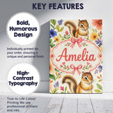 Personalised Name Watercolor Chipmunk Wildflower Botanical Seamless Custom Canvas Wall Art Print Decor Picture Ready to Hang