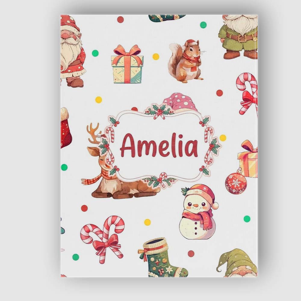 Personalised Name Cute Christmas Gnome Custom  Modern Room Accent Elegant Feature Canvas Wall Art Print Decor Picture Ready to Hang