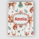 Personalised Name Cute Watercolor Reindeer Custom  Unique Gift Idea Elegant Feature Canvas Wall Art Print Decor Picture Ready to Hang
