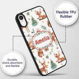 Cute Watercolor Reindeer Squirrel Holly Leaves Custom Name Protective Phone Case Mobile Cover Durable Everyday Smartphone Shock Resistant