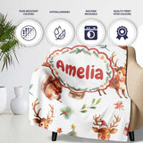 Cute Watercolor Reindeer Squirrel Holly Leaves Christmas Seamless  Personalised Custom Name Super Soft Fleece Blanket Bed Sofa Throw