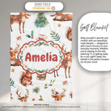 Cute Watercolor Reindeer Squirrel Holly Leaves Christmas Seamless  Personalised Custom Name Super Soft Fleece Blanket Bed Sofa Throw