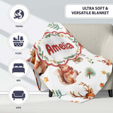Cute Watercolor Reindeer Squirrel Holly Leaves Christmas Seamless  Personalised Custom Name Super Soft Fleece Blanket Bed Sofa Throw