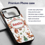 Cute Watercolor Reindeer Squirrel Holly Leaves Custom Name Protective Phone Case Mobile Cover Durable Everyday Smartphone Shock Resistant