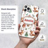 Cute Watercolor Reindeer Squirrel Holly Leaves Custom Name Protective Phone Case Mobile Cover Durable Everyday Smartphone Shock Resistant