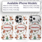 Cute Watercolor Reindeer Squirrel Holly Leaves Custom Name Protective Phone Case Mobile Cover Durable Everyday Smartphone Shock Resistant