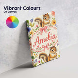 Personalised Name Watercolor Chipmunk Wildflower Botanical Seamless Custom Canvas Wall Art Print Decor Picture Ready to Hang