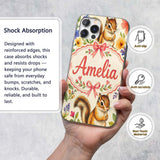 Watercolor Chipmunk Wildflower Botanical Seamless Custom Name Protective Phone Case Mobile Cover Durable Everyday Smartphone Shock Resistant