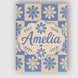 Personalised Name Cute Blue Beige Daisy Custom  Modern Room Accent Elegant Feature Canvas Wall Art Print Decor Picture Ready to Hang