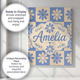 Personalised Name Cute Blue Beige Daisy Custom  Modern Room Accent Elegant Feature Canvas Wall Art Print Decor Picture Ready to Hang