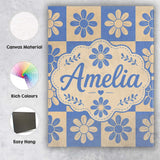 Personalised Name Cute Blue Beige Daisy Custom  Modern Room Accent Elegant Feature Canvas Wall Art Print Decor Picture Ready to Hang