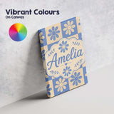 Personalised Name Cute Blue Beige Daisy Custom  Modern Room Accent Elegant Feature Canvas Wall Art Print Decor Picture Ready to Hang