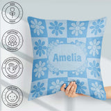 Custom Name Cute Soft Blue Daisy Floral Seamless Pattern Name Square Filled Cushion Throw Pillow Sofa Bed Home Decor Zip Washable UK Made