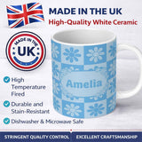 Personalized Custom Name Cute Soft Blue Daisy Checkerboard Floral Seamless Pattern Name 11oz Ceramic Coffee Tea Mug White Large Handle
