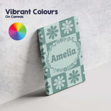 Personalised Name Cute Green Daisy Checkerboard Floral Seamless Creative Decorator Style Canvas Wall Art Print Decor Picture Ready to Hang