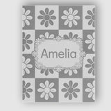 Personalised Name Cute Grey Daisy Checkerboard Floral Seamless Premium Decorative Design Canvas Wall Art Print Decor Picture Ready to Hang