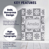 Personalised Name Cute Grey Daisy Checkerboard Floral Seamless Premium Decorative Design Canvas Wall Art Print Decor Picture Ready to Hang