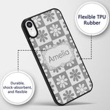 Cute Grey Daisy Checkerboard Floral Seamless Custom Name Protective Phone Case Mobile Cover Durable Everyday Smartphone Shock Resistant