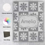 Personalised Name Cute Grey Daisy Checkerboard Floral Seamless Premium Decorative Design Canvas Wall Art Print Decor Picture Ready to Hang