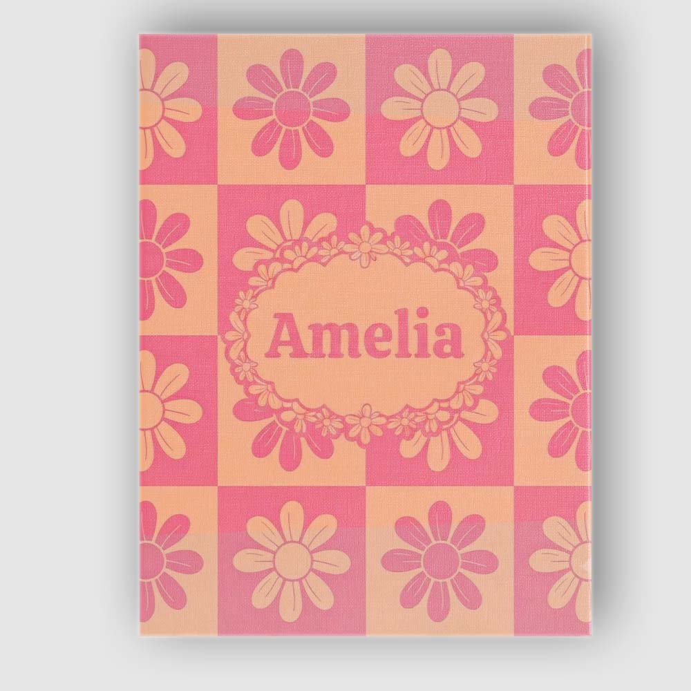 Personalised Name Cute Pink Peach Daisy Custom  Modern Room Accent Elegant Feature Canvas Wall Art Print Decor Picture Ready to Hang