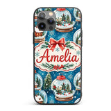 Watercolor Christmas Snow Globe Winter Seamless Custom Name Protective Phone Case Mobile Cover Durable Everyday Smartphone Shock Resistant