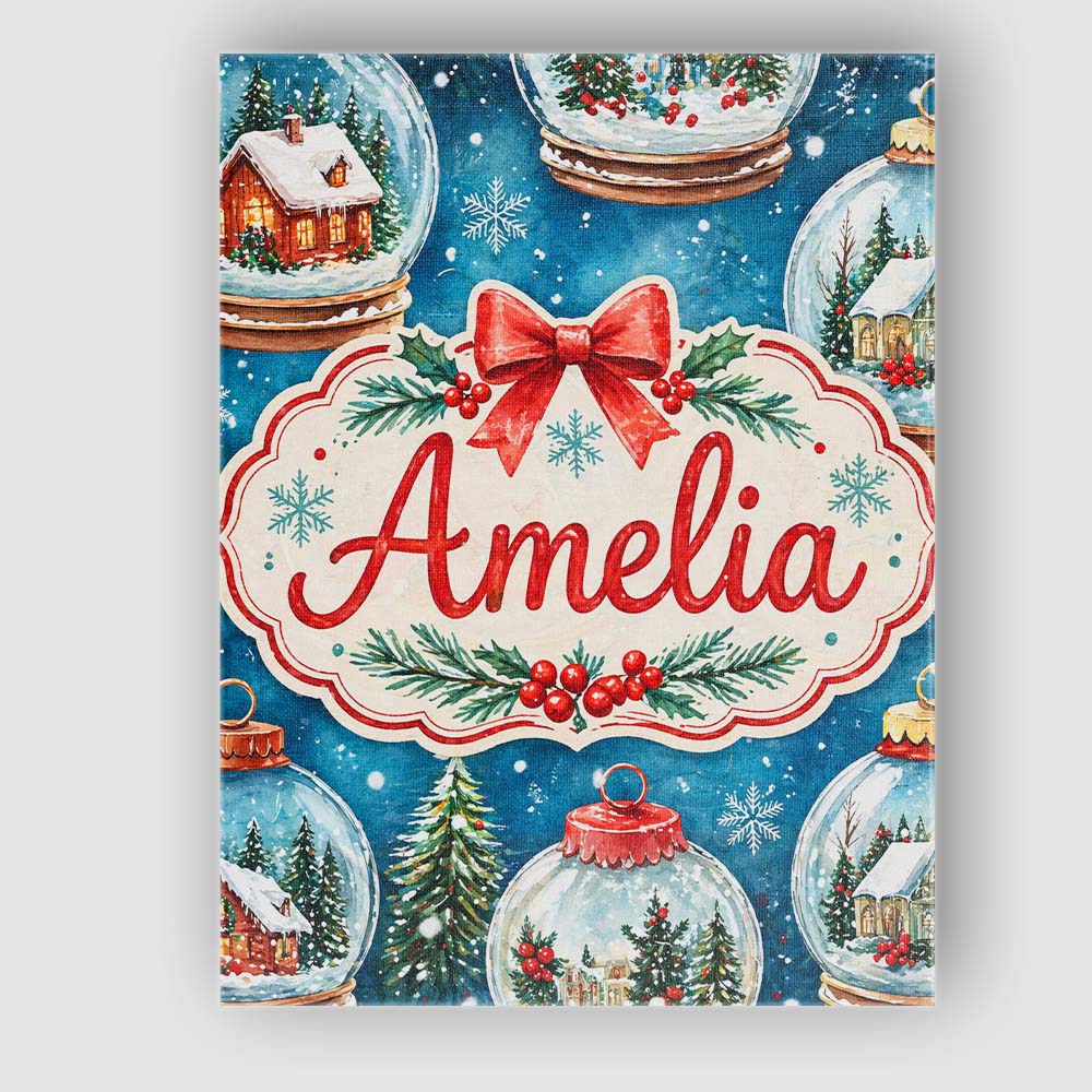 Personalised Name Watercolor Christmas Snow Globe Winter Seamless Custom  Bespoke Canvas Wall Art Print Decor Picture Ready to Hang