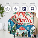 Watercolor Christmas Snow Globe Winter Seamless Pattern Lovely  Personalised Custom Name Super Soft Fleece Blanket Bed Sofa Throw