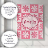 Personalised Name Cute Pink Daisy Checkerboard Floral Seamless Premium Decorative Design Canvas Wall Art Print Decor Picture Ready to Hang