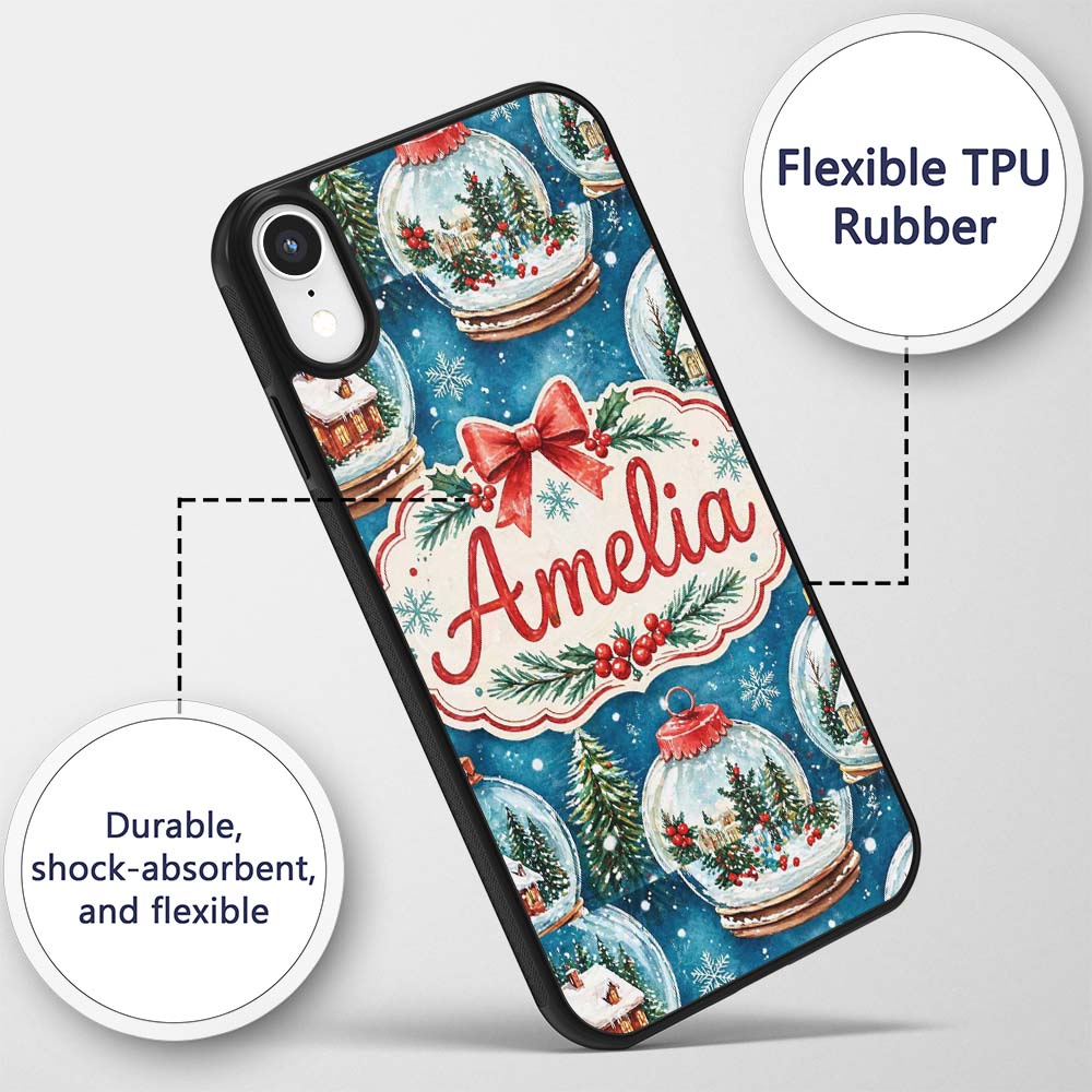 Watercolor Christmas Snow Globe Winter Seamless Custom Name Protective Phone Case Mobile Cover Durable Everyday Smartphone Shock Resistant