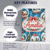 Personalised Name Watercolor Christmas Snow Globe Winter Seamless Custom  Bespoke Canvas Wall Art Print Decor Picture Ready to Hang