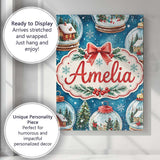 Personalised Name Watercolor Christmas Snow Globe Winter Seamless Custom  Bespoke Canvas Wall Art Print Decor Picture Ready to Hang