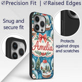 Watercolor Christmas Snow Globe Winter Seamless Custom Name Protective Phone Case Mobile Cover Durable Everyday Smartphone Shock Resistant