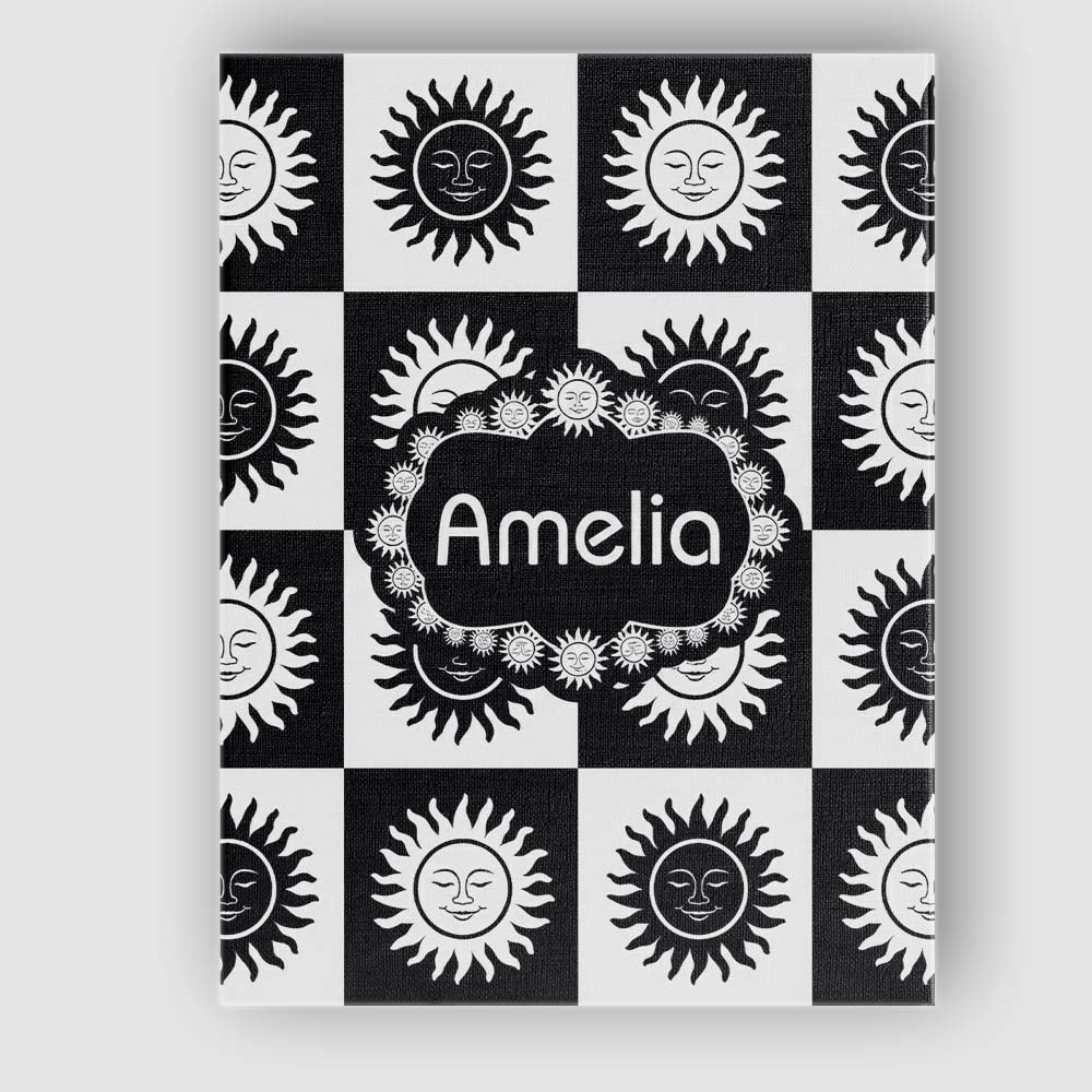 Personalised Name Cute Black White Sun Face Custom  Bespoke Interior Contemporary Canvas Wall Art Print Decor Picture Ready to Hang