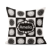 Custom Name Cute Black White Sun Face Celestial Seamless Pattern Square Filled Cushion Throw Pillow Sofa Bed Home Decor Zip Washable UK Made