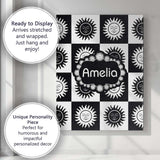 Personalised Name Cute Black White Sun Face Custom  Bespoke Interior Contemporary Canvas Wall Art Print Decor Picture Ready to Hang