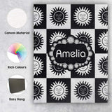 Personalised Name Cute Black White Sun Face Custom  Bespoke Interior Contemporary Canvas Wall Art Print Decor Picture Ready to Hang