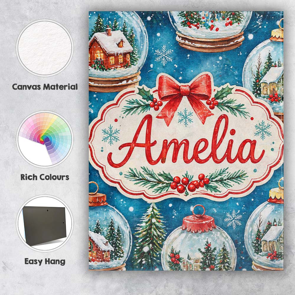 Personalised Name Watercolor Christmas Snow Globe Winter Seamless Custom  Bespoke Canvas Wall Art Print Decor Picture Ready to Hang