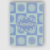 Personalised Name Cute Blue Pastel Sun Face Custom  Bespoke Interior Contemporary Canvas Wall Art Print Decor Picture Ready to Hang